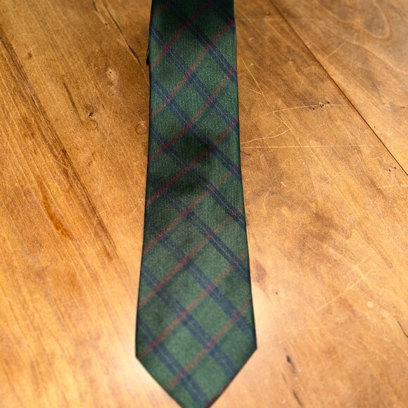 Ferragamo Vintage Silk Tie, Dark Green Plaid, Made in Italy - Picture 2 of 5